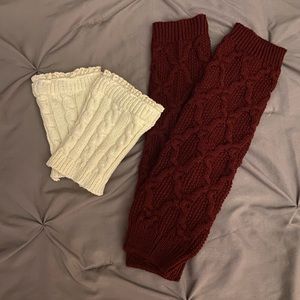 Set of 2 One-Size Red Leg Warmers and Cream Boot Toppers